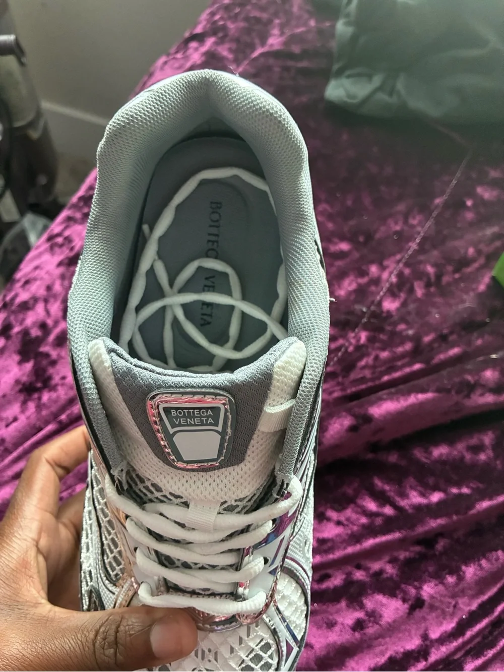 Bottega Veneta Silver Mesh and Metallic Runner with Gum Sole
